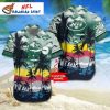 Tropical Sunset Fade New York Jets Hawaiian Shirt – Personalized NY Jets Aloha Shirt With Palm Silhouettes